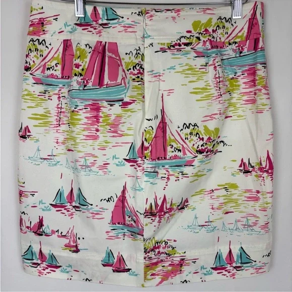 Talbots Outlet Women’s Sz 8 White with Pink Sailboats Pencil Skirt New with Tags - Picture 2 of 5